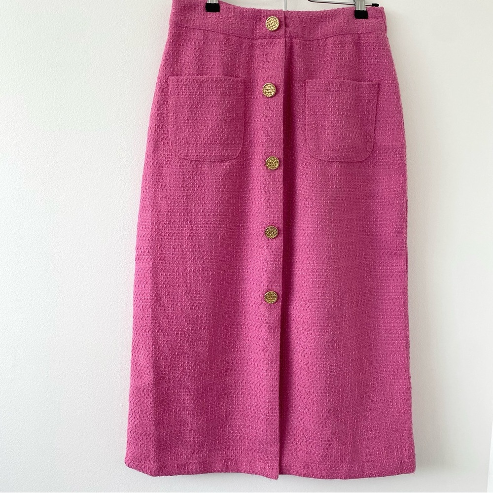 Pink Tweed Midi Skirt Legally Blonde Elle Woods Barbie Office Siren Mad Men Work